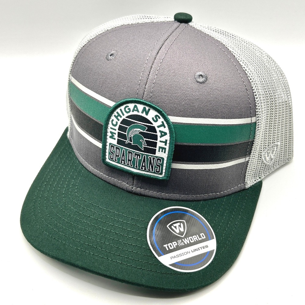 Michigan State Spartans Top of the World Hat OS Green Grey Mesh Snapback Cap MSU